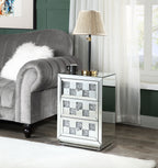 Mirrored Accent Table with Faux Diamond Drawers - Silver