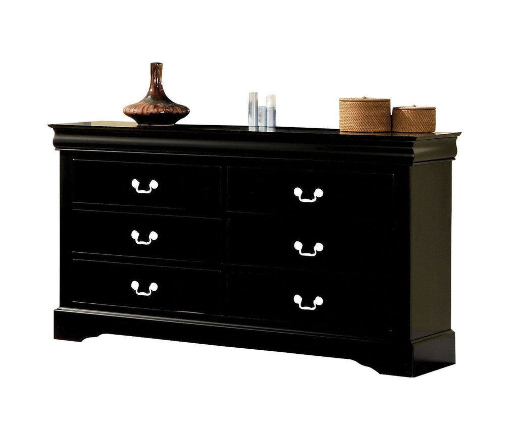 Louis Philippe III Dresser with Durable Wood Construction - Black or Dark Brown