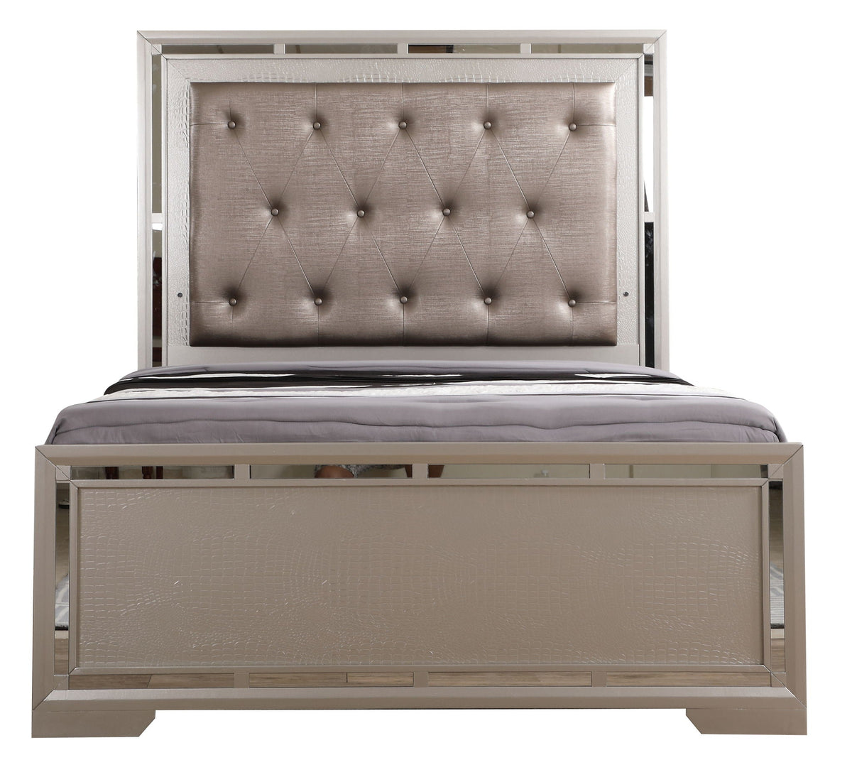 Alana Panel Bed with Modern Stylish Design - Pearl Silver