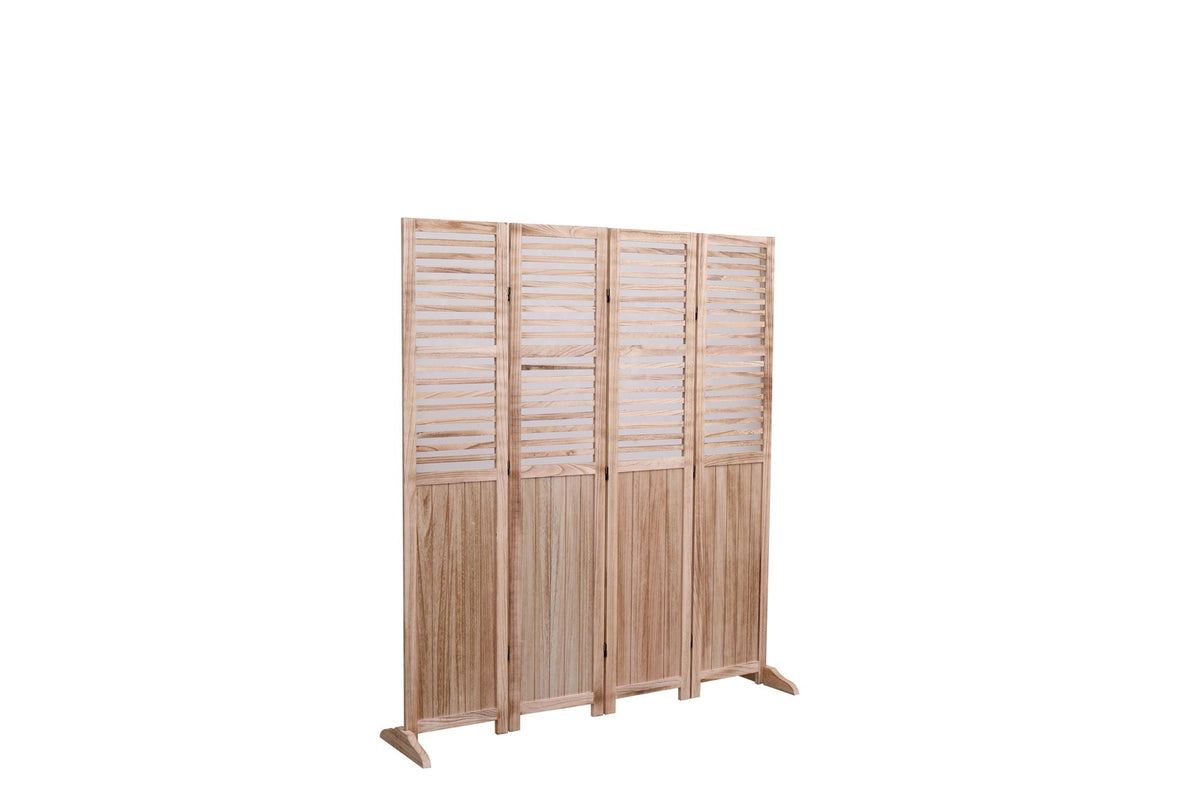 Light Brown Panel Folding Room Divider with Metal Hinges - Solid Wood