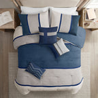 Blue Faux Suede 7 Piece Comforter Set with Hypoallergenic Fill - King