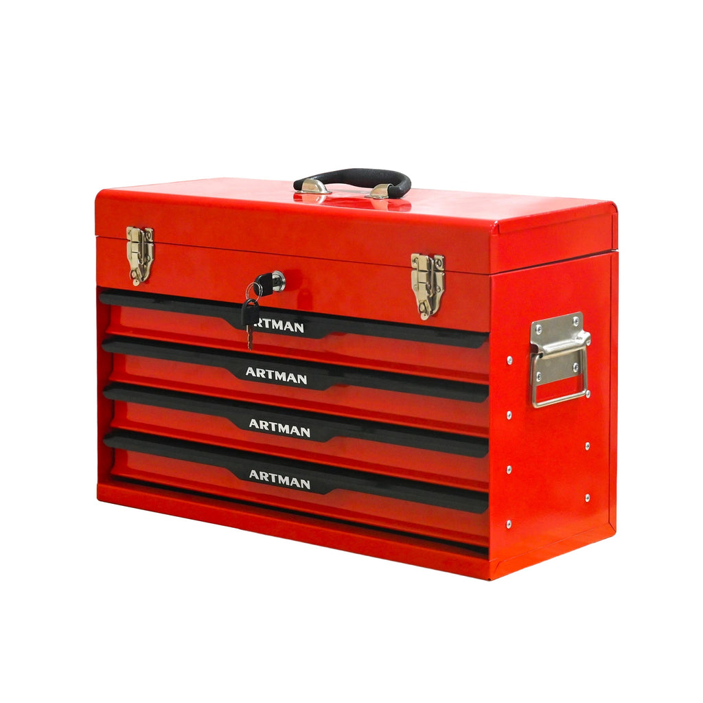 20-Inch Steel Tool Box with Drawers – Portable Storage, Red