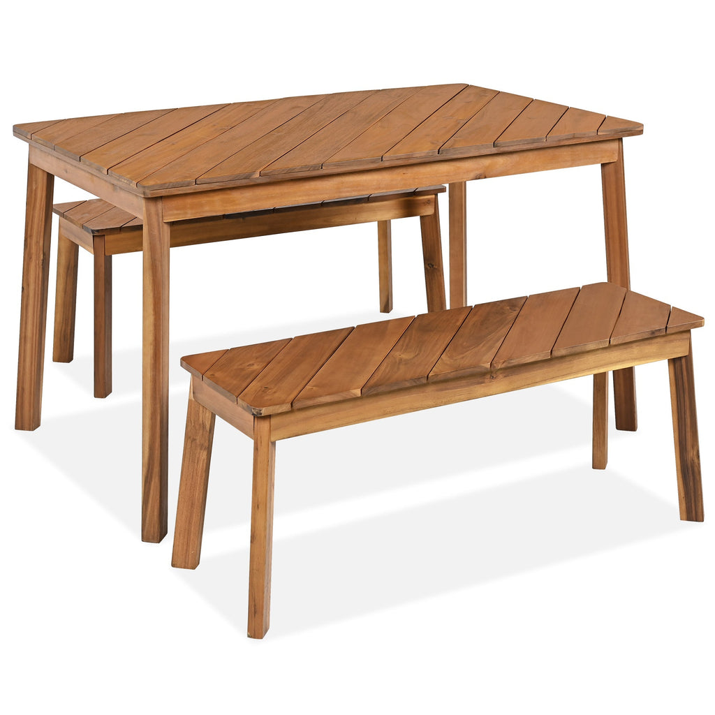 Acacia Wood 3-Piece Dining Set with Modern Grain - Natural Finish