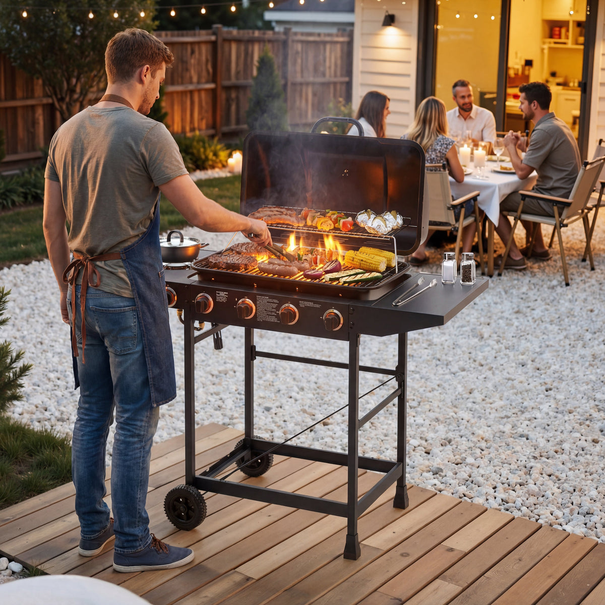 4 Burner Propane Gas BBQ Grill with Side Burner - Black