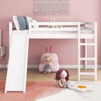 White Full Loft Bed with Slide - Multifunctional Design