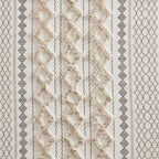 Cotton Printed Curtain Panel with Chenille Stripe - Ivory