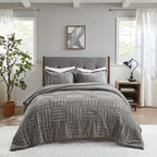 Grey Fur Down Alternative Comforter Mini Set with Checkerboard Texture - Grey