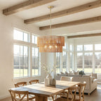 2 Tier Boho Wabi Sabi Chandelier with Handwoven Rattan Shade - Gold