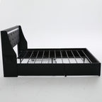 Wingback Upholstered Bed Frame with LED Lights and Charging Station - Black or White