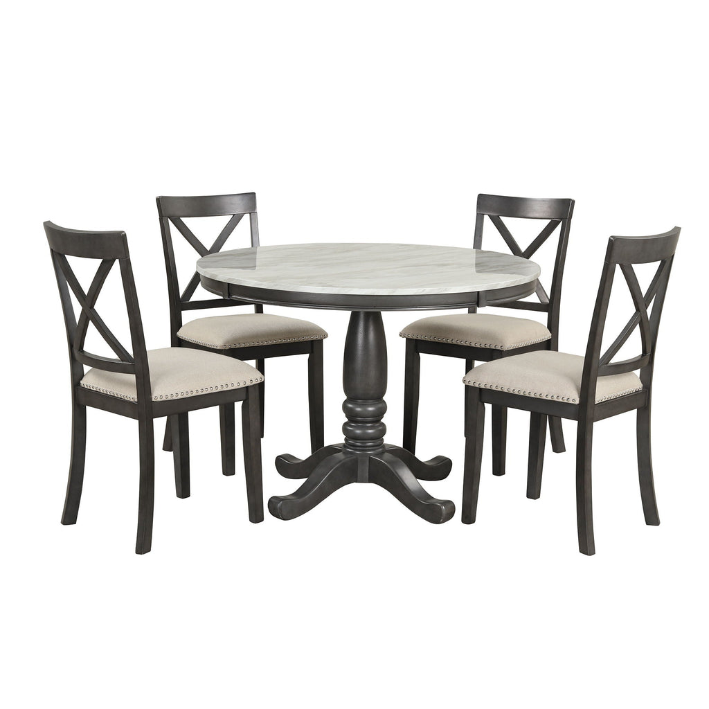 5-Piece Solid Wood Dining Set — White or Dark Gray