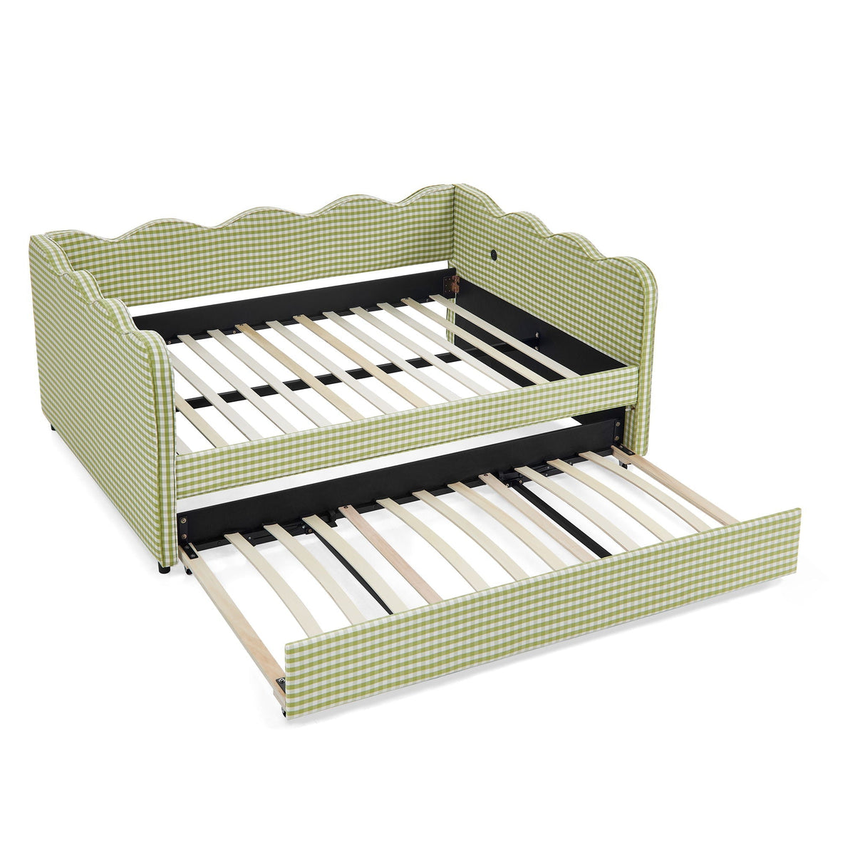 Gingham Daybed with USB Charging Port and Wave-Shaped Design - Multiple Colors