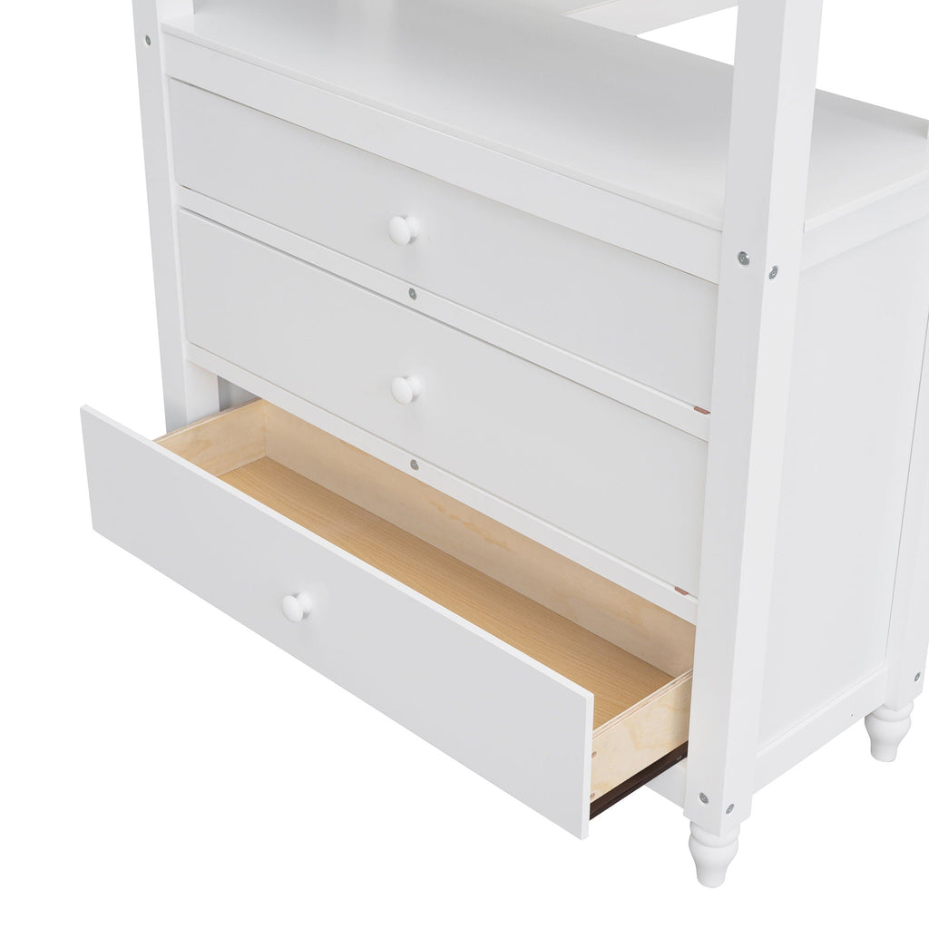 Twin Loft Bed with Drawers and Desk - White