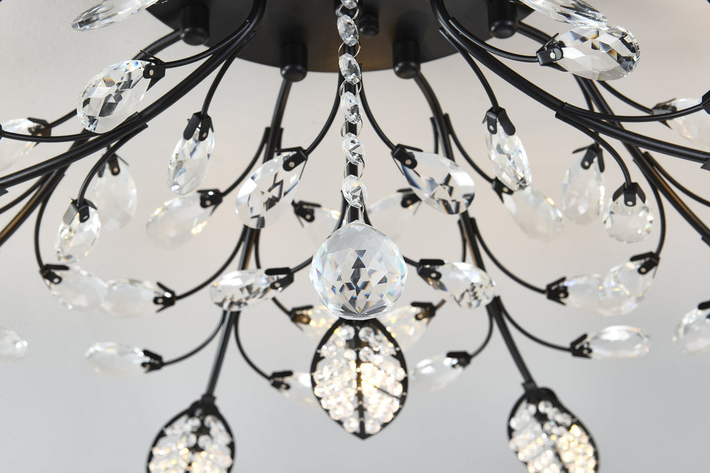 15-Light Chandelier with Crystal Accents - Matte Black