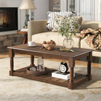 Farmhouse Wooden Coffee Table with Two-Tier Storage - Natural Wood Finish