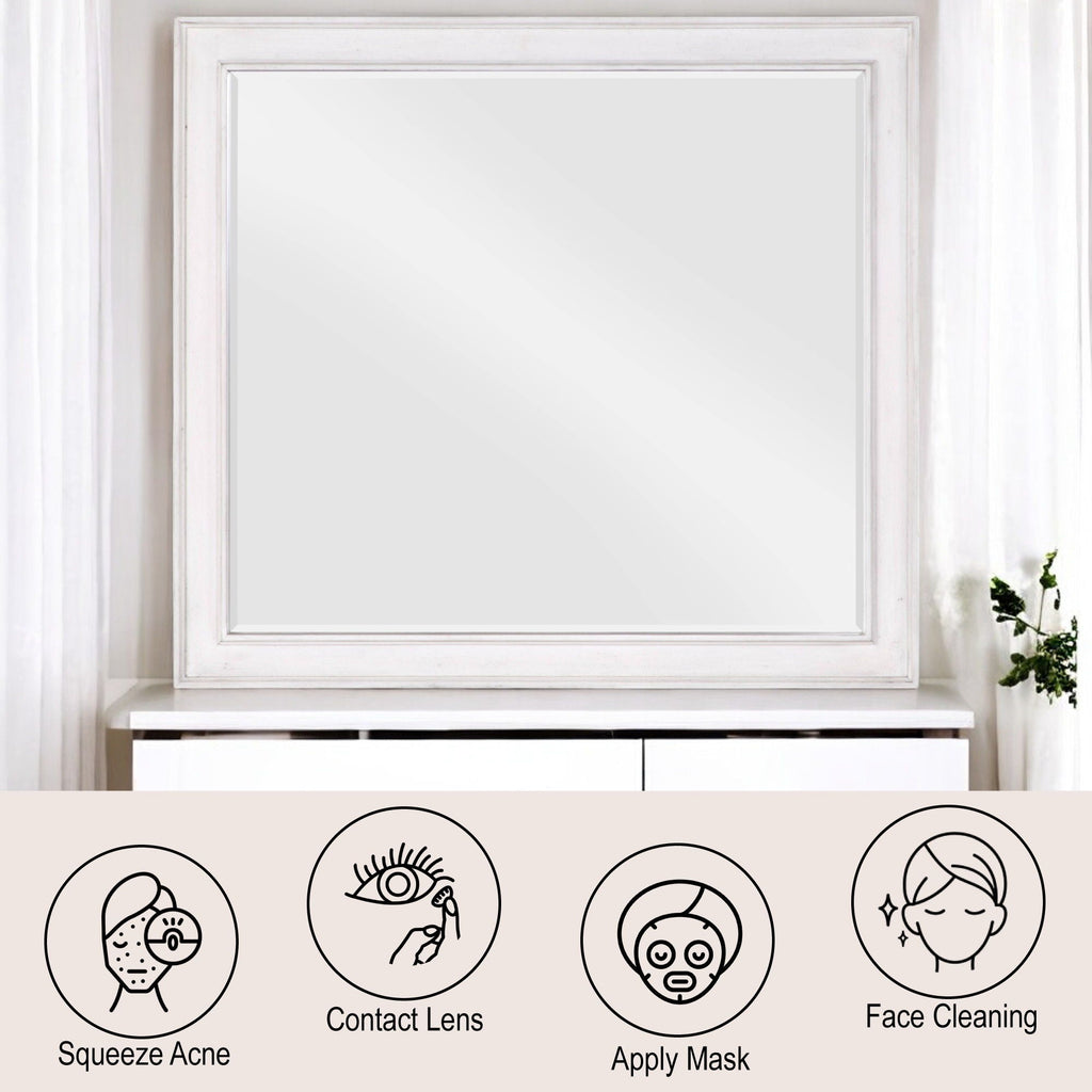 Weathered Mirror with Beveled Edge - White