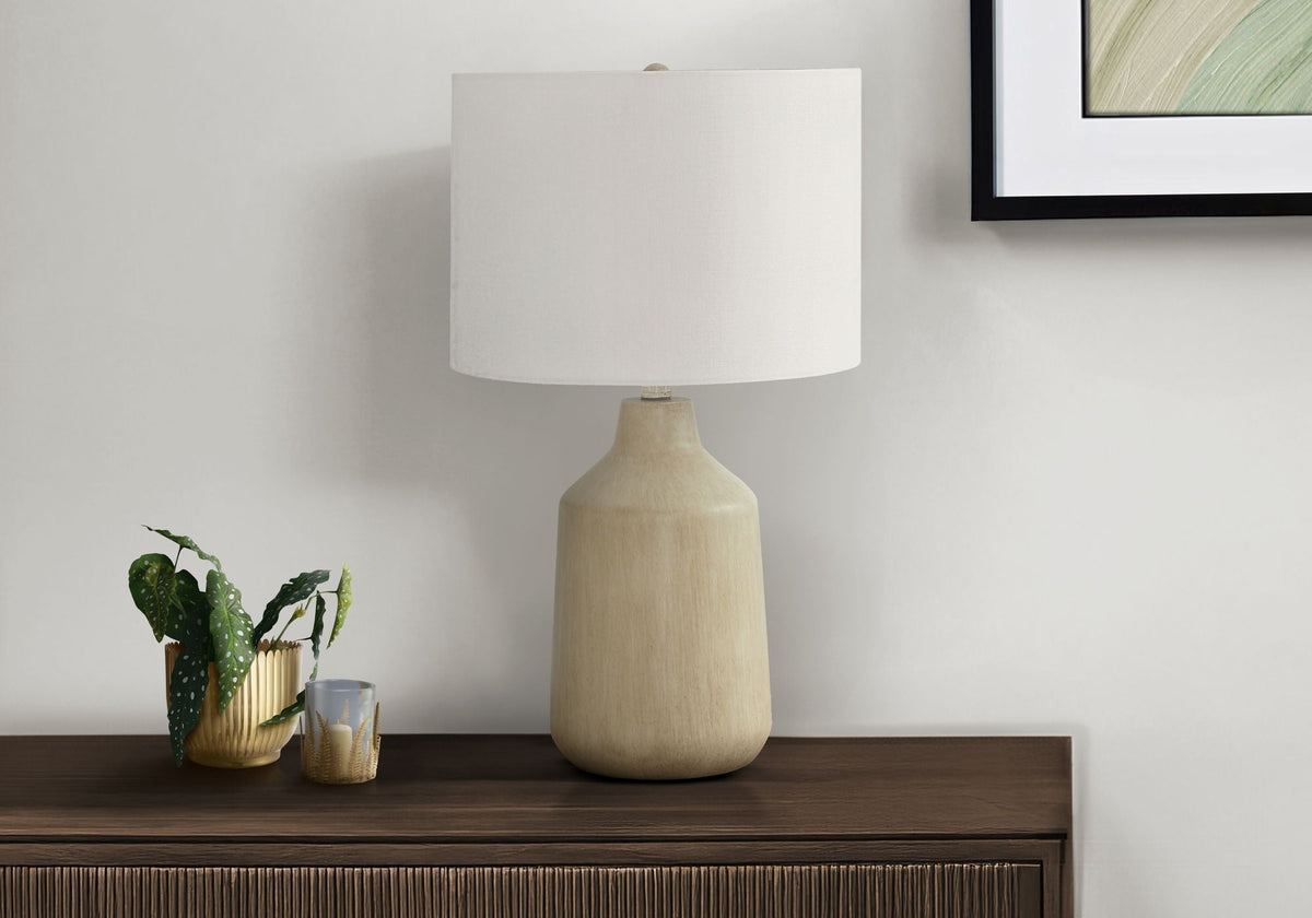 Contemporary Concrete Table Lamp with Fabric Shade - Dark Gray, Beige, or Black