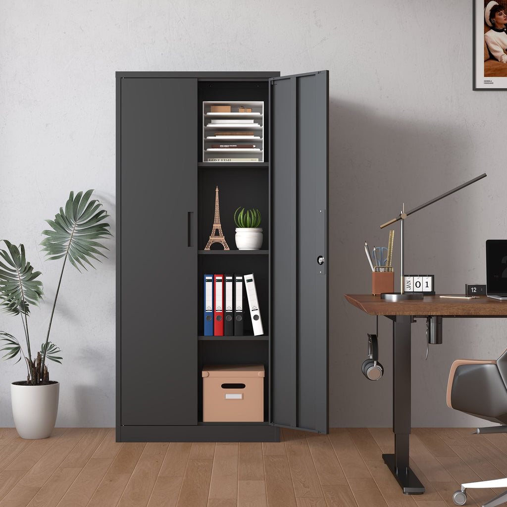 Heavy Metal Garage Storage Cabinet with Locking Doors - Black or White