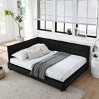 Mid-Century Storage Upholstered Tufted Bed Frame with Backrest and Armrests - Multiple Colors