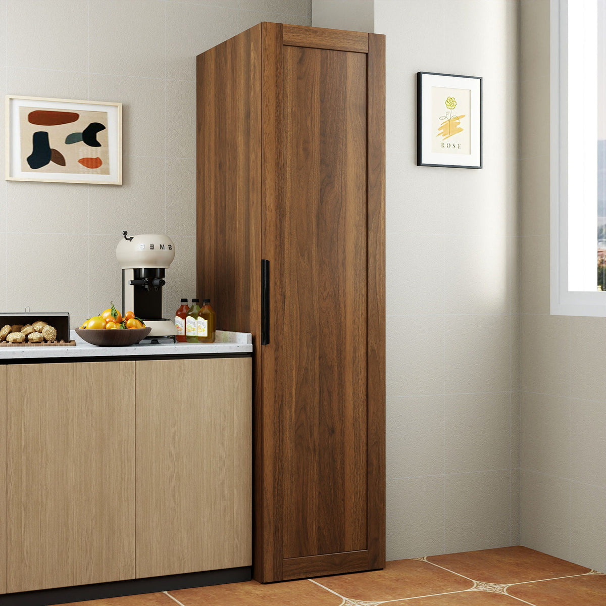 Walnut Buffet Sideboard Cabinet with Adjustable Shelves - Doors & Pantry Storage
