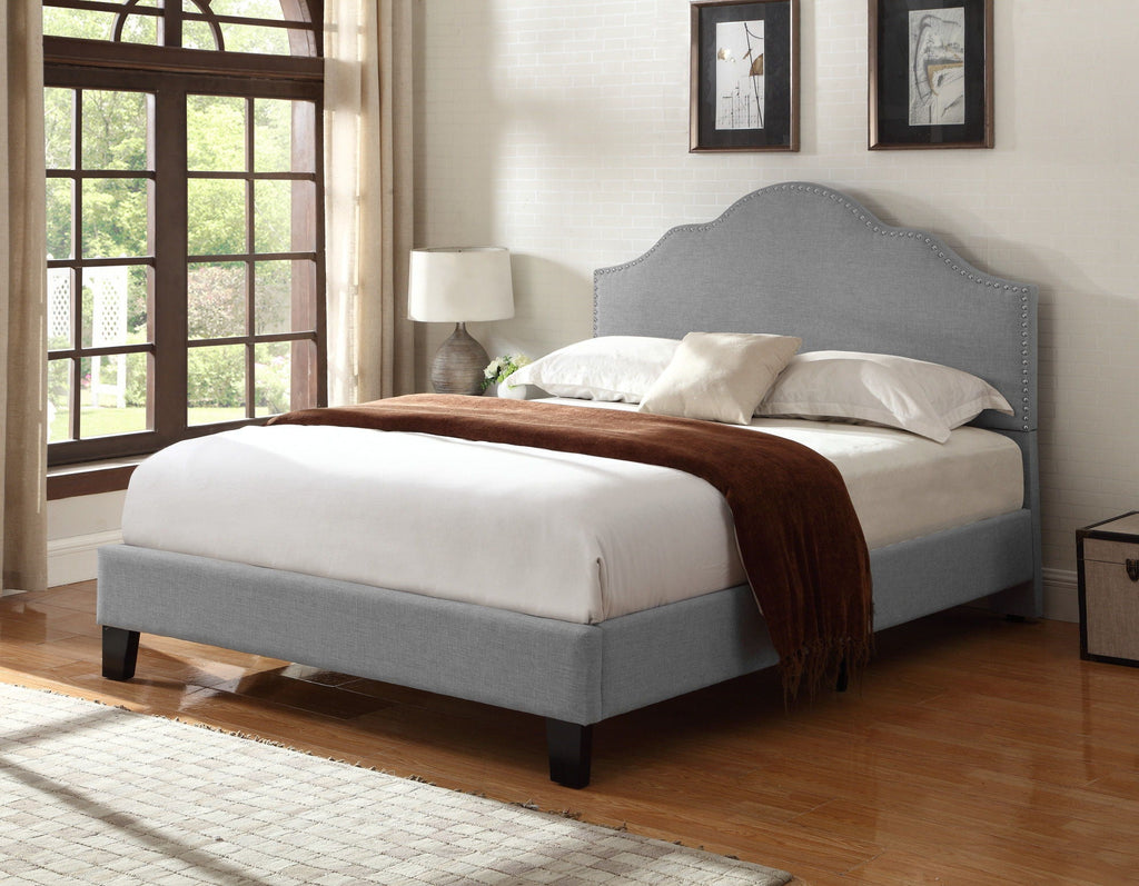 Fabric Upholstered Bed with Padded Headboard – Full or Queen, Gray or Dark Gray