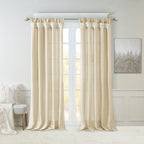 Champagne Twist Tab Lined Window Curtain Panel with Faux Silk Finish - 50" x 95"