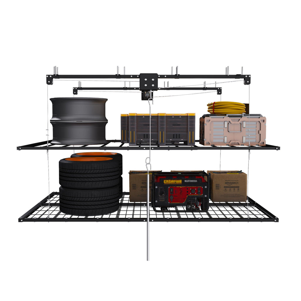 Overhead Garage Storage Rack with Crank System - Black or White