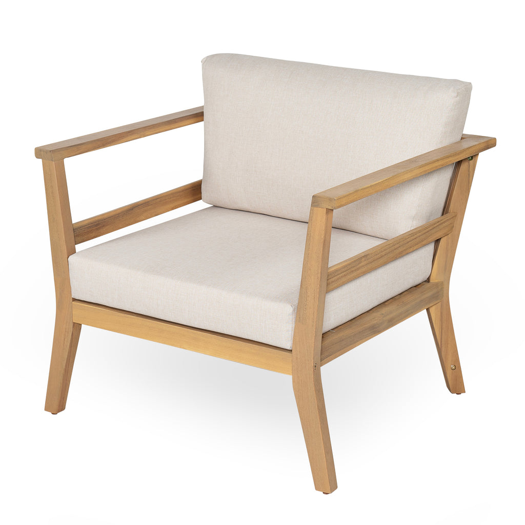 Acacia Wood Outdoor Club Chair with Arms - Removable Cushions