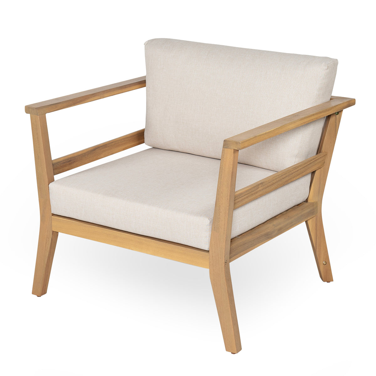 Acacia Wood Outdoor Club Chair with Arms - Removable Cushions