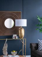 Round Aluminum Table Lamp with White Fabric Shade - Gold