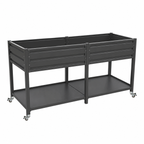 Dual Tier Elevated Metal Raised Garden Bed with Lockable Wheels & Lower Storage Shelf