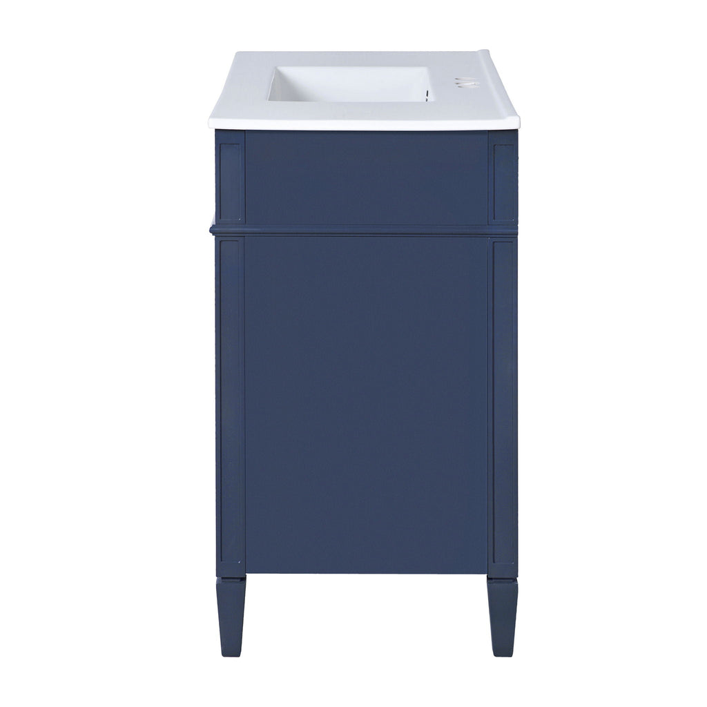 Blue Bathroom Vanity with Top Sink and Ample Storage - 36" Wide