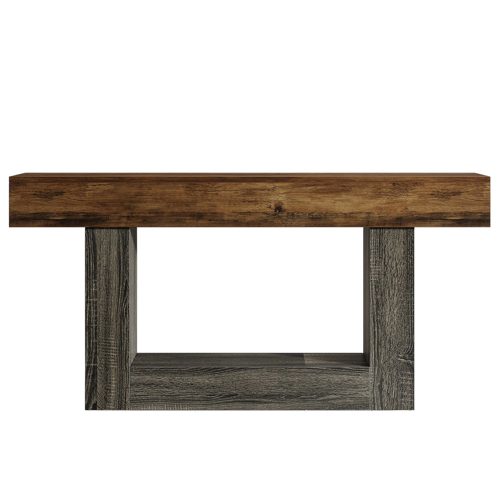 Console Table with 2 Tier Storage and U-Shaped Base - Light Brown or Dark Brown