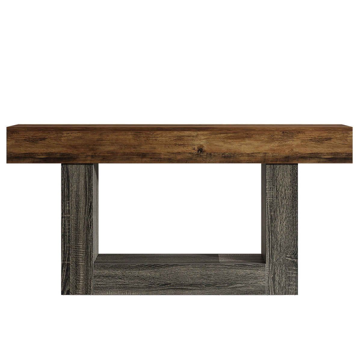 Console Table with 2 Tier Storage and U-Shaped Base - Light Brown or Dark Brown