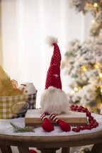 Christmas Gnomes Decorations Set of 2 with Fluffy Beards - White / Red