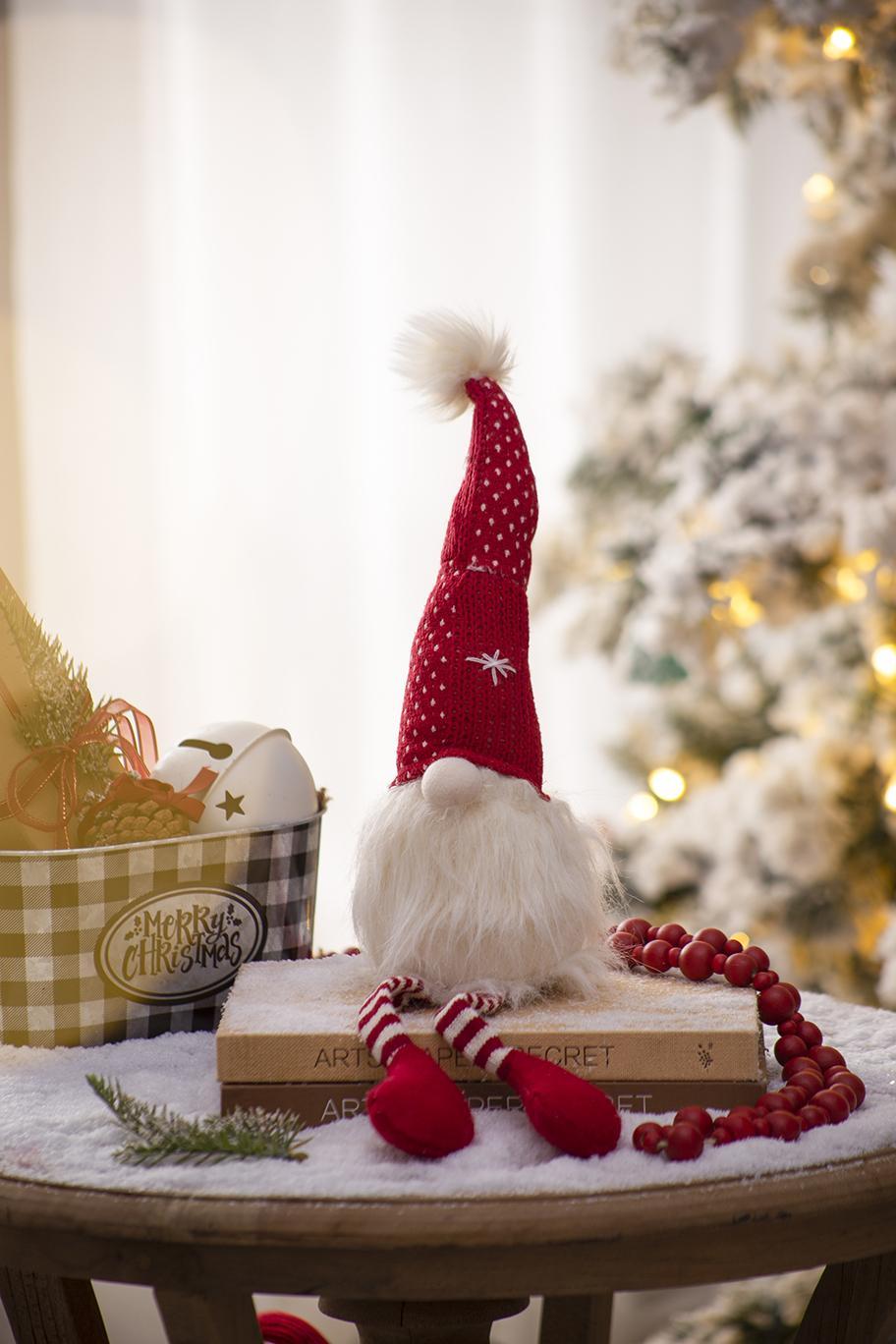 Christmas Gnomes Decorations Set of 2 with Fluffy Beards - White / Red