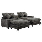 Modern Sectional Sofa with Removable Ottomans, USB Ports - Dark Gray or Light Blue