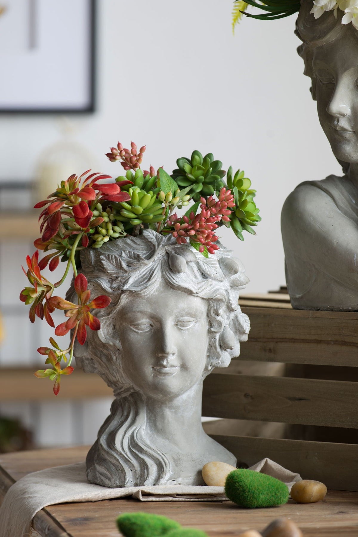 Cement Bust Wall Planter - Indoor & Outdoor Decor