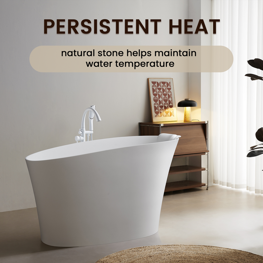 51" Solid Surface Oval Freestanding Bathtub with Heat Retention - White