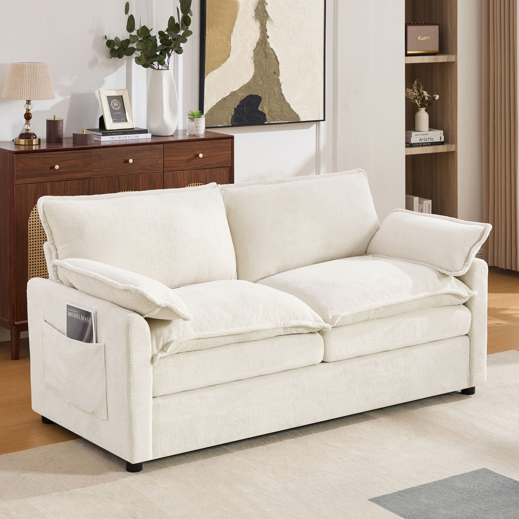 Modern Loveseat Sofa with Side Storage Pockets - Green, Beige, or Dark Gray