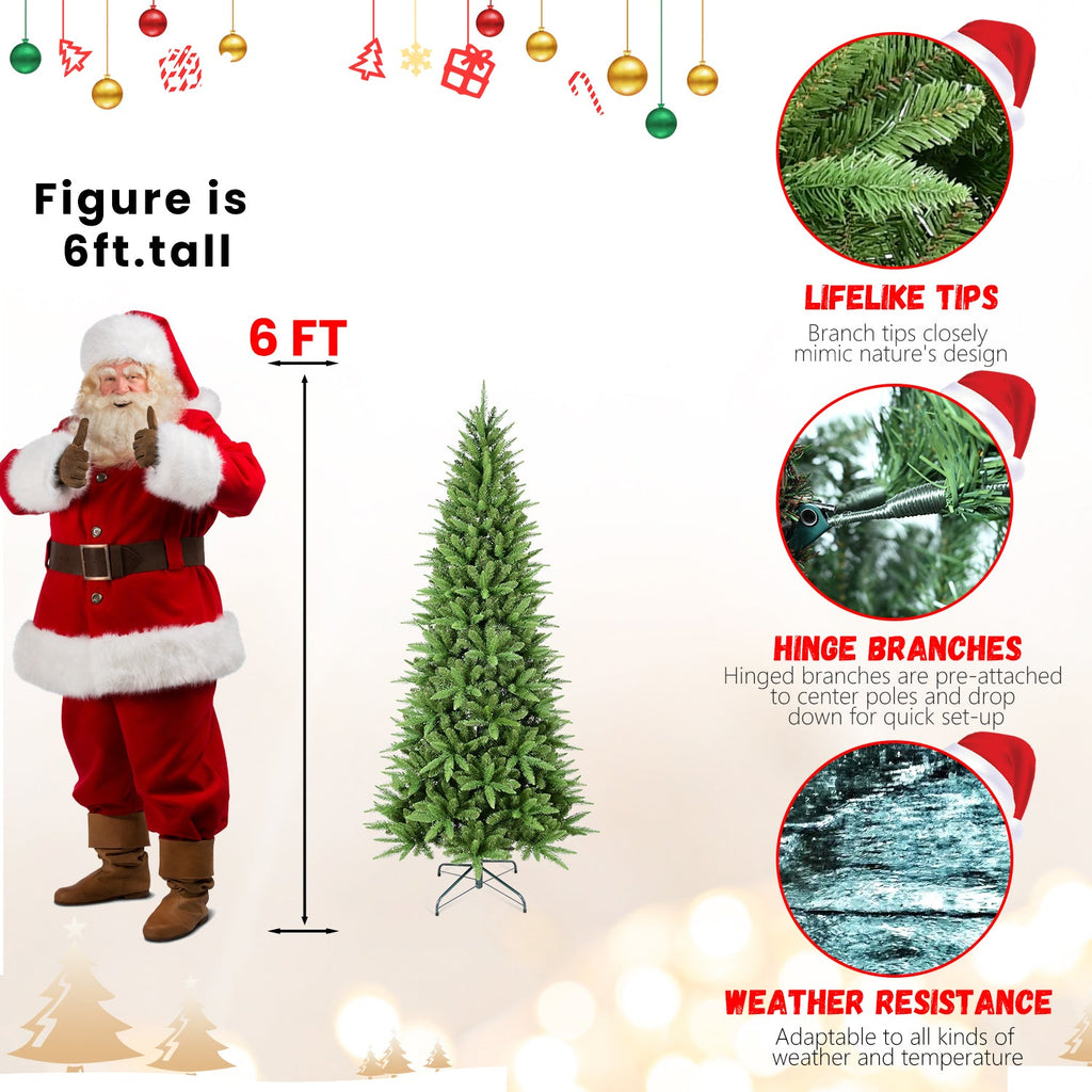 6FT Slim Christmas Tree with Hinged Branches - Green