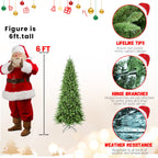6FT Slim Christmas Tree with Hinged Branches - Green