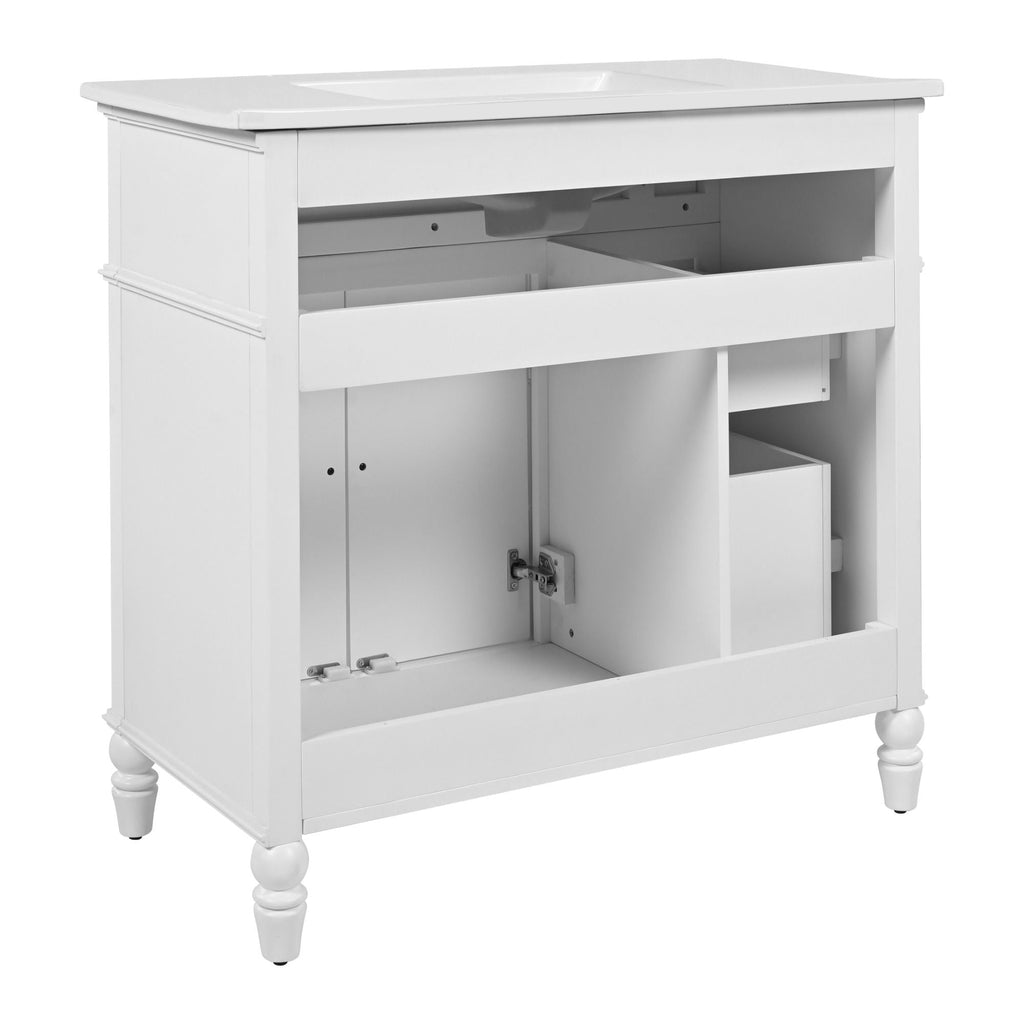 Bathroom Vanity With Sink and Drawers - Freestanding Solid Wood Cabinet