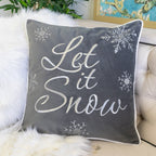 Let It Snow Embroidered Cotton Throw Pillow with Winter Embroidery - Gray