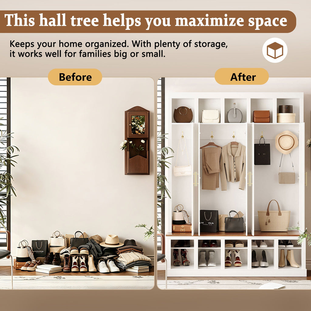 Farmhouse Entryway Storage Cabinet with Shoe Rack & Display Cubbies