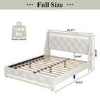 Wingback Upholstered Bed Frame with LED Lights and Charging Station - Black or White