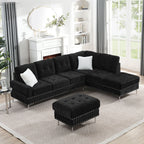 L-Shaped Sectional Sofa with Chaise and Storage Ottoman - Blue or Black