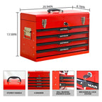 20-Inch Steel Tool Box with Drawers – Portable Storage, Red
