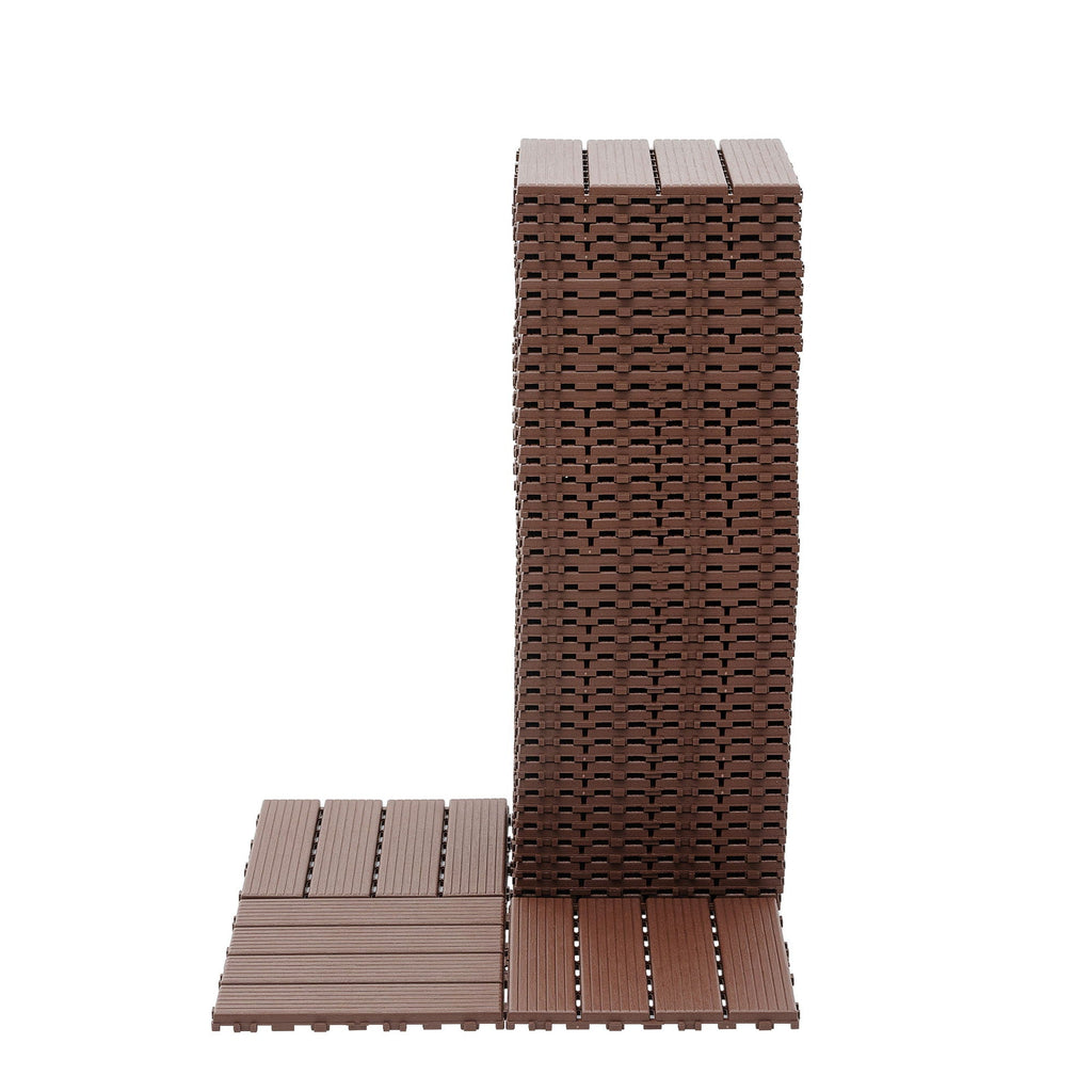 Interlocking Plastic Deck Tiles with Waterproof Construction - Dark Gray or Dark Brown