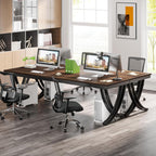 Extra Long 2 Person Desk With X Legs - Brown / Black
