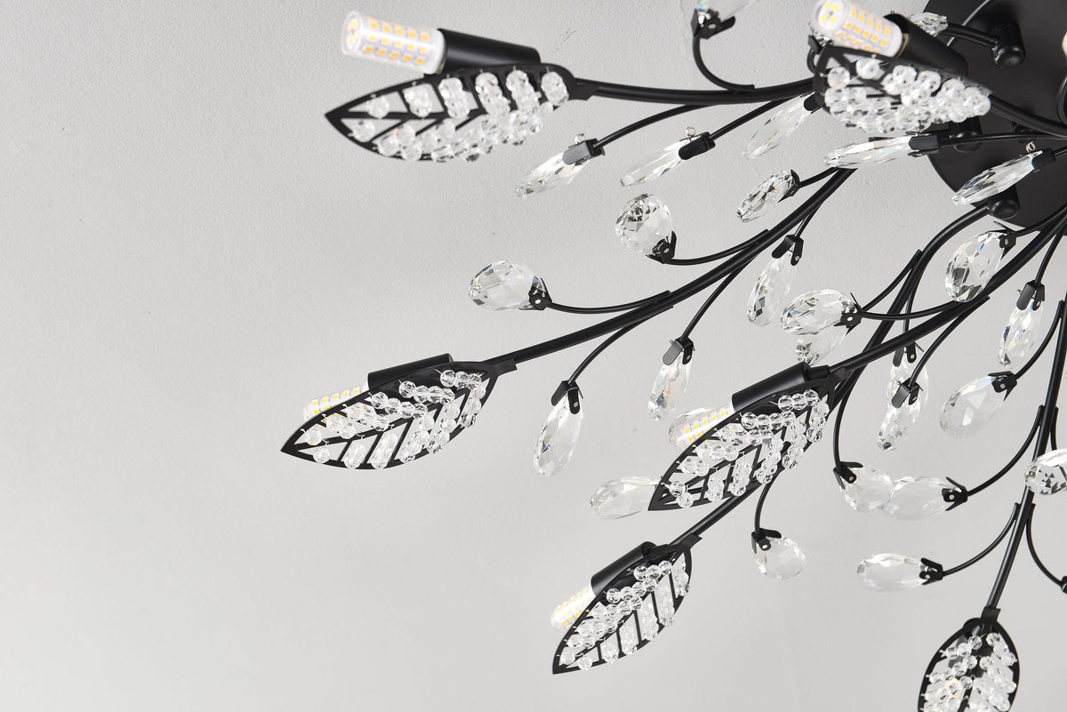 15-Light Chandelier with Crystal Accents - Matte Black